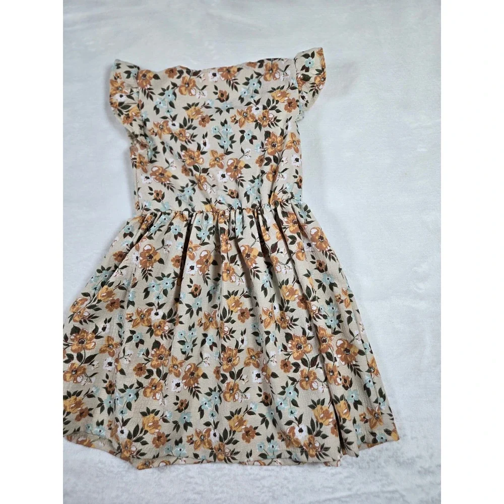 Little Lass Girls‎ Tan Floral Button Front Flutter Sleeve Dress Size 5